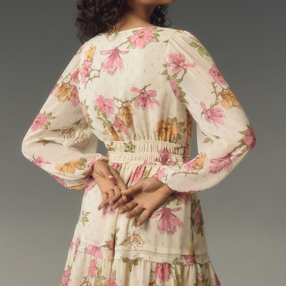 Maeve Cream Floral Mini Dress with Pink & Yellow Flowers - Picture 2 of 11